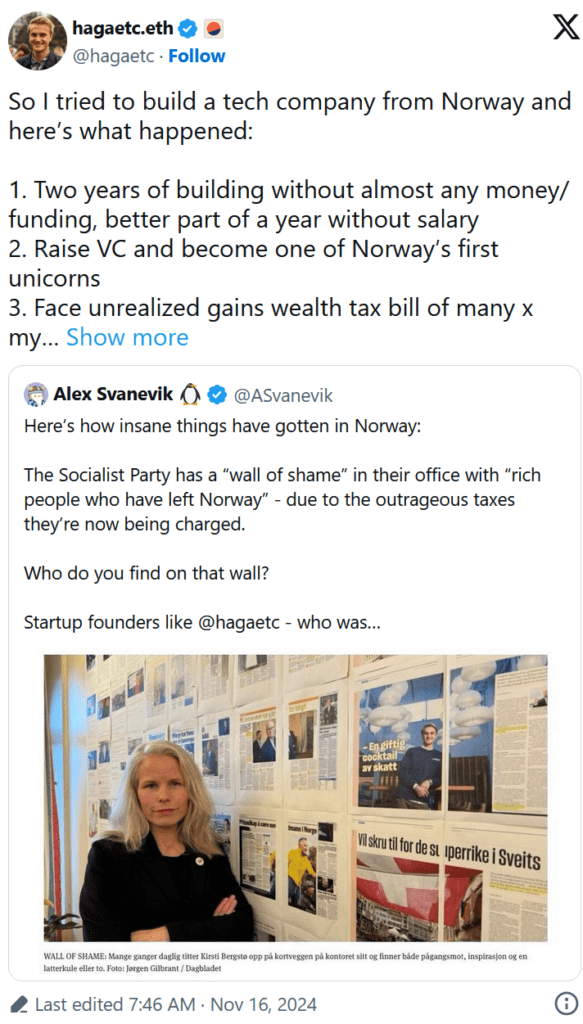 Tweet of Norwegian crypto entrepeneur Frederik Haga about the Wall of Shame