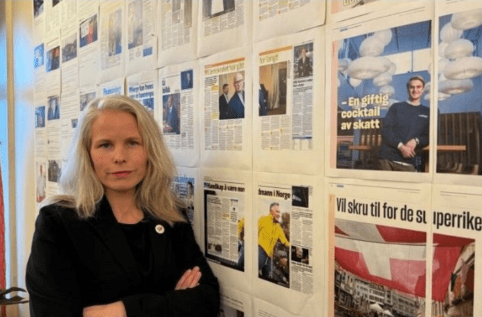 Norwegian left wing politician Kirsti Bergsto and her Wall of Shame