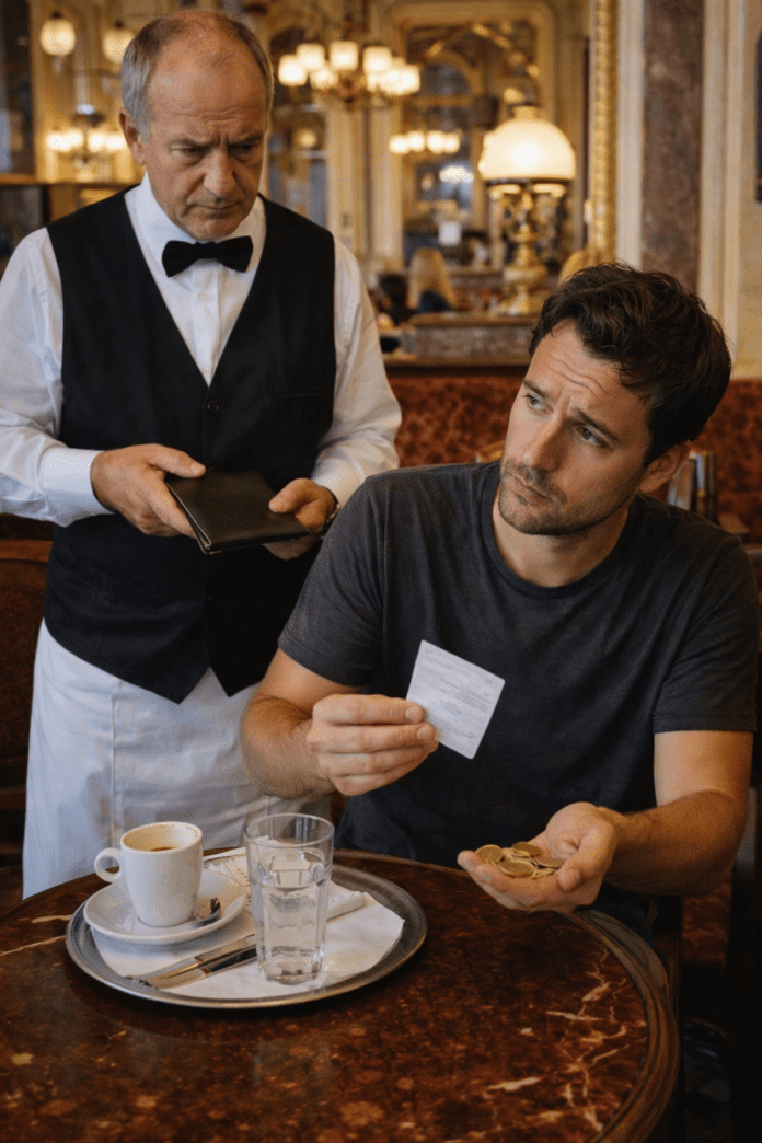 Paying the bill at a traditional café in Vienna.